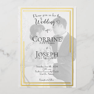 Simple Gold Foil photo invitation mariage