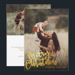 Simple Gold Foil Script Merry Christmas 2 Photo Holiday Card<br><div class="desc">Create your own Simple Gold Foil Script Merry Christmas 2 Photo Holiday Card. This Christmas photo card features "Merry Christmas" in stylish faux gold foil script typography placed against a black to transparent gradient. Customize this 2 photo design (one on the front and one on the back) with your family...</div>