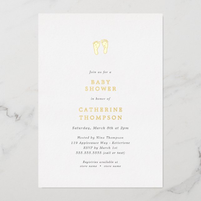 Simple Gold Footprints Baby Shower  (Front)