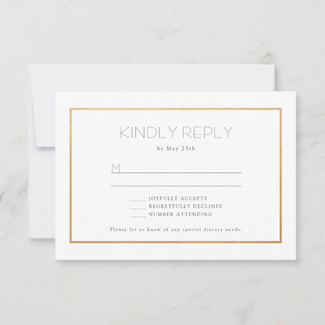 Simple Gold Frame mariage rsvp carte réponse - buf (Devant)