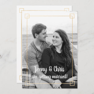 Simple gold frame photo wedding celebration invite