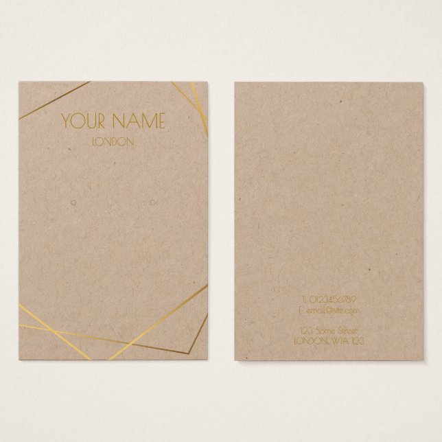 Simple gold geometric kraft earring display card (Front & Back)