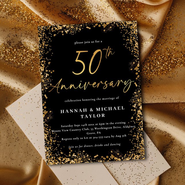 Simple Gold Glitter 50th Wedding Anniversary Invitation (Creator Uploaded)