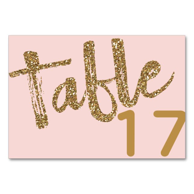 Simple Gold Glitter Blush Pink Table Number Card (Front)