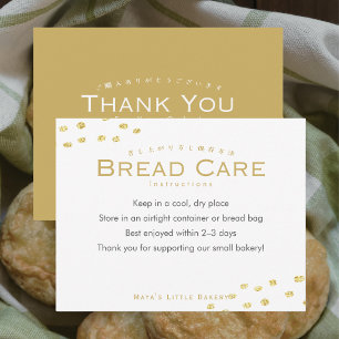Simple Gold Glitter Dot Bread Care Instructions Thank You Card