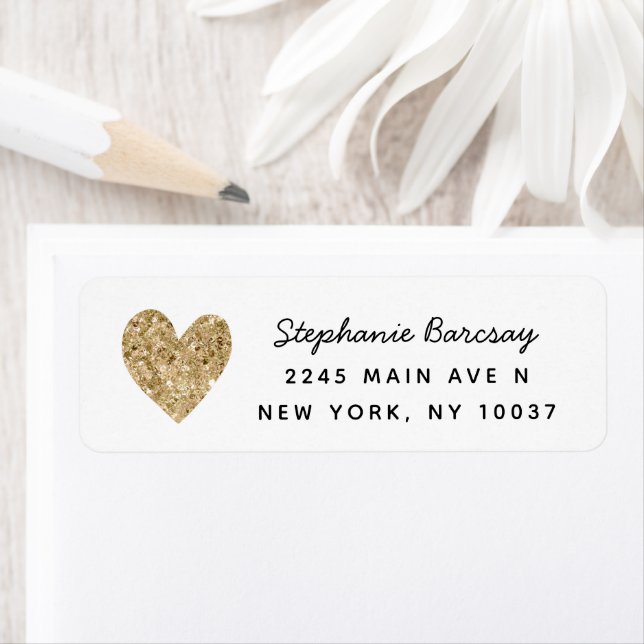 Simple Gold Glitter Heart Return Address (Insitu)