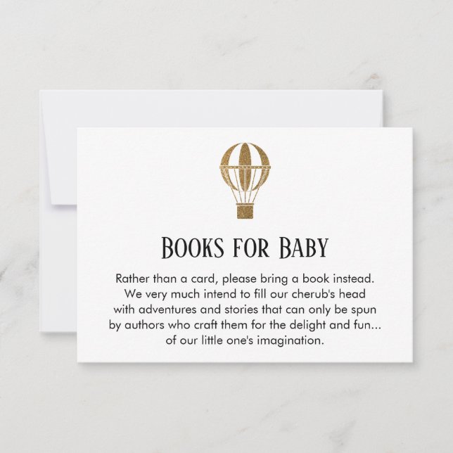 Simple Gold Glitter Hot Air Balloon Book Request Invitation (Front)