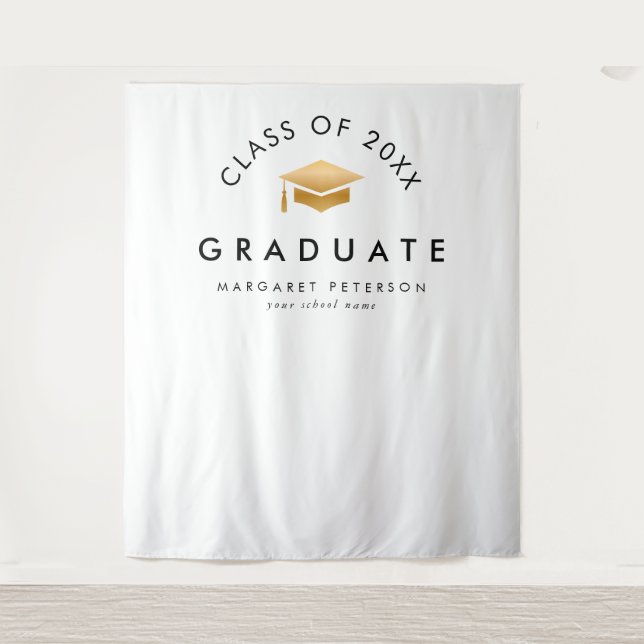 Simple Gold Grad Cap Graduation Photo Backdrop Tapestry (Front)