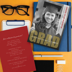 Simple Gold GRAD Overlay Modern Graduation Party Invitation