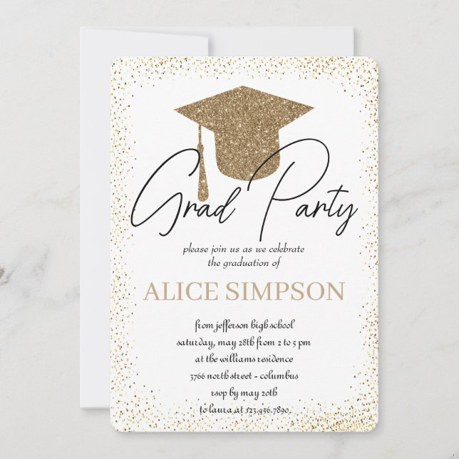 Simple  gold Graduation Party Invitations (Front)