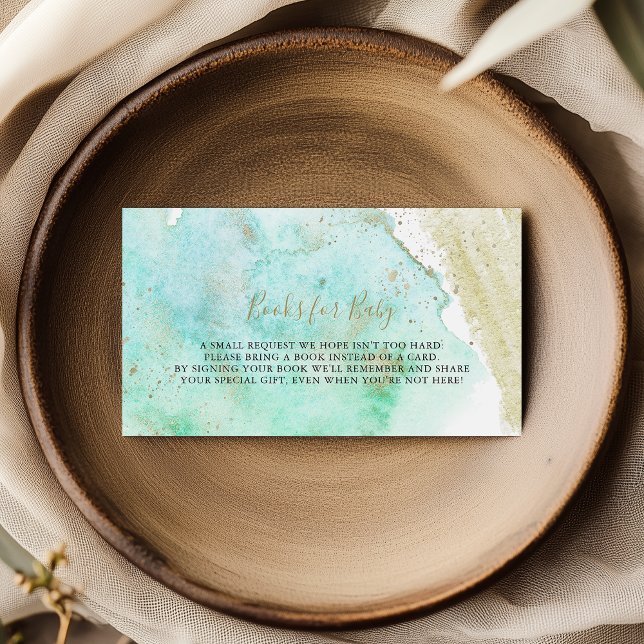 Simple Gold & Green Baby Shower Book Request Enclosure Card (Creator Uploaded)
