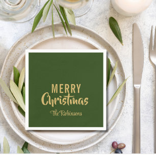 Simple Gold Green Merry Christmas Paper Napkin