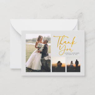 Simple Gold Hand-Lettered Wedding Thank You Card