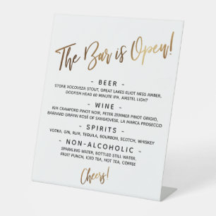 Simple Gold Handwriting Open Bar Menu Sign