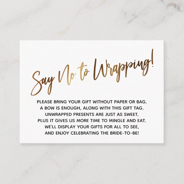 Simple Gold Handwriting Say No to Wrapping! Enclosure Card (Front)