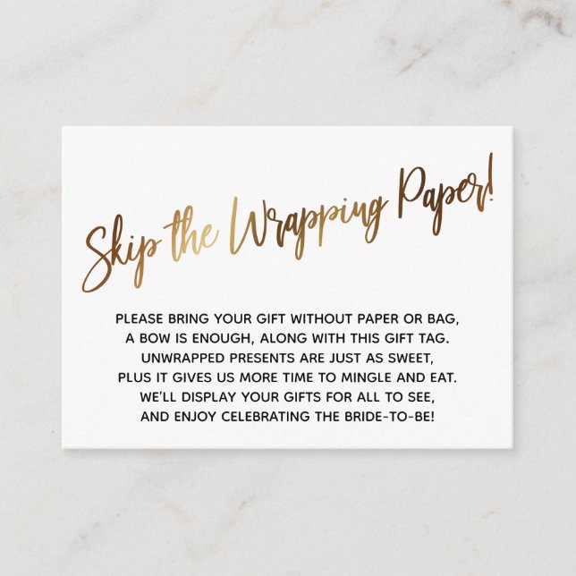 Simple Gold Handwriting Skip the Wrapping Paper! Enclosure Card (Front)