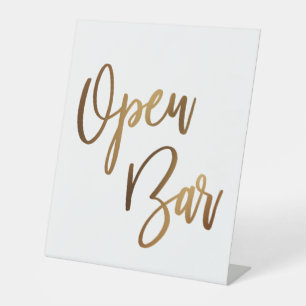 Simple Gold Handwriting Typography Open Bar Pedestal Sign