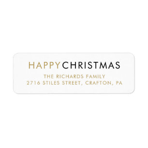 Simple Gold Happy Christmas Return Address