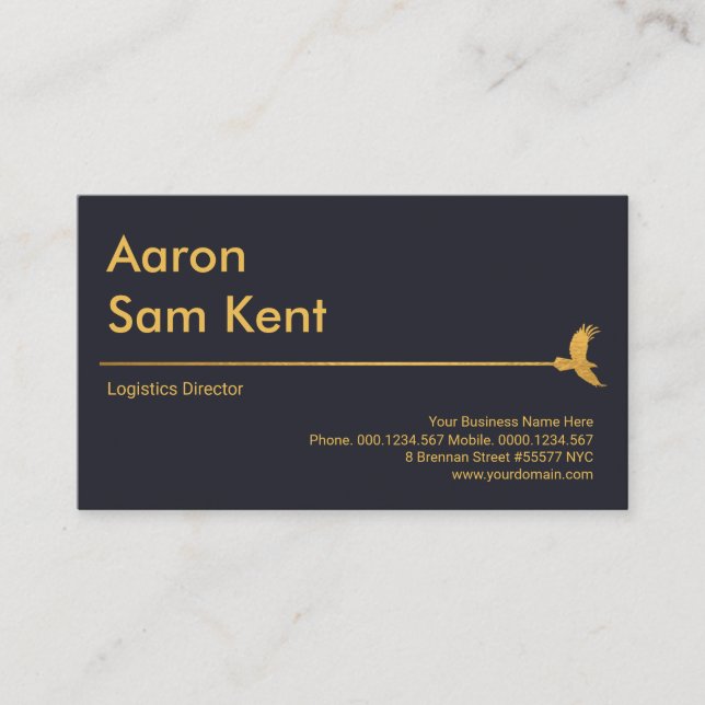 Simple Gold Hawk Line Global Blue Logistics Supply Business Card (Front)