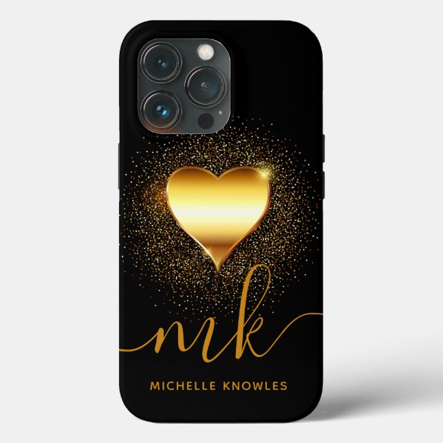 Simple Gold Heart Custom Name and Monogram Case-Mate iPhone Case (Back)