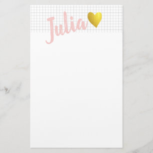 Simple Gold Heart Grid Lines Pink Personalized Stationery