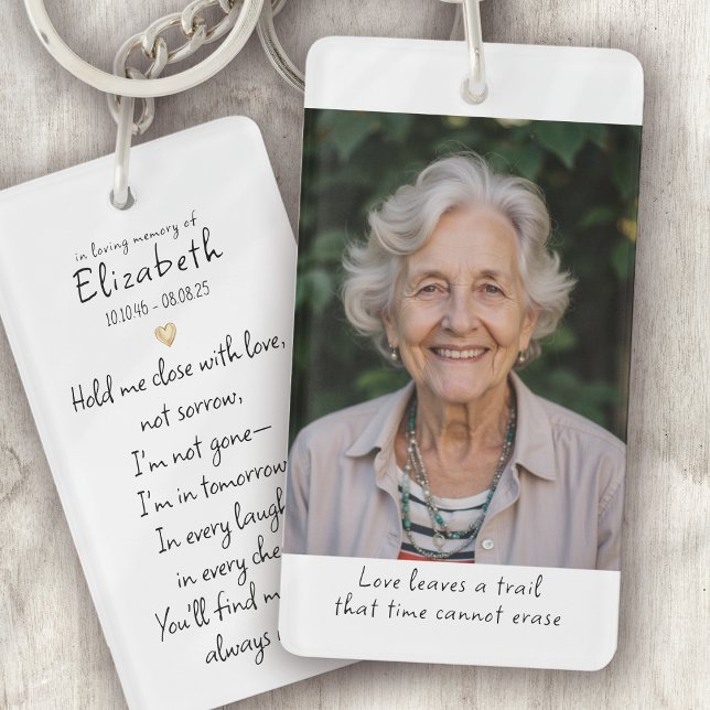 Simple Gold Heart Photo Poem Memorial Keychain (Creator Uploaded)