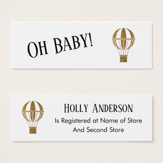 Simple Gold Hot Air Balloon Gift Registry Cards (Front & Back)