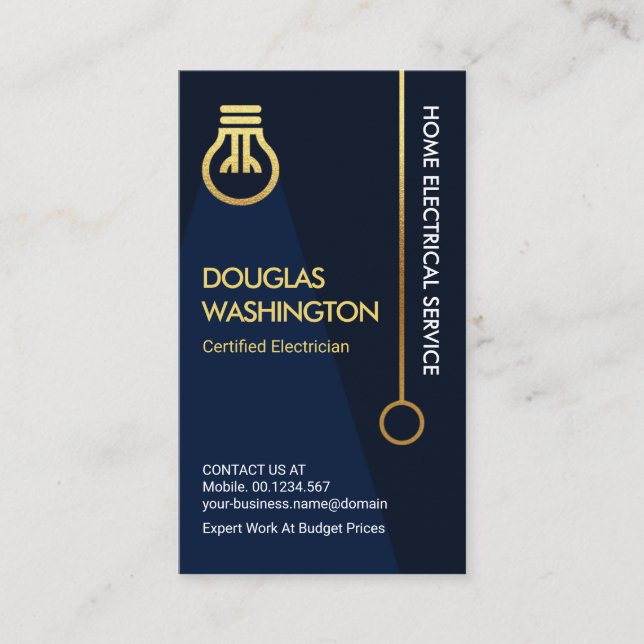 Simple Gold Light Bulb Switch Electrician Service Business Card (Front)