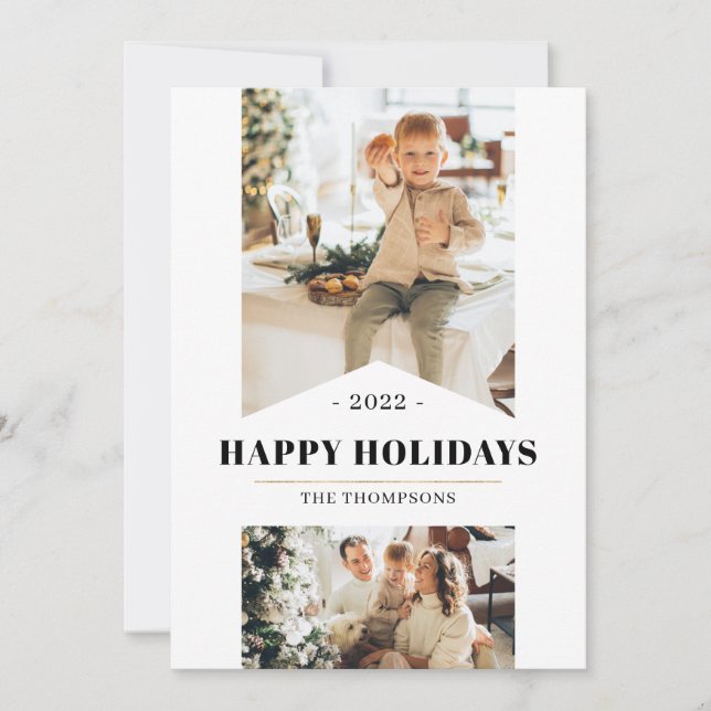Simple Gold Minimalist Multi Photo 20212 Holiday Card (Front)