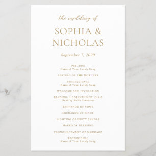 Simple Gold Modern Budget Wedding Program