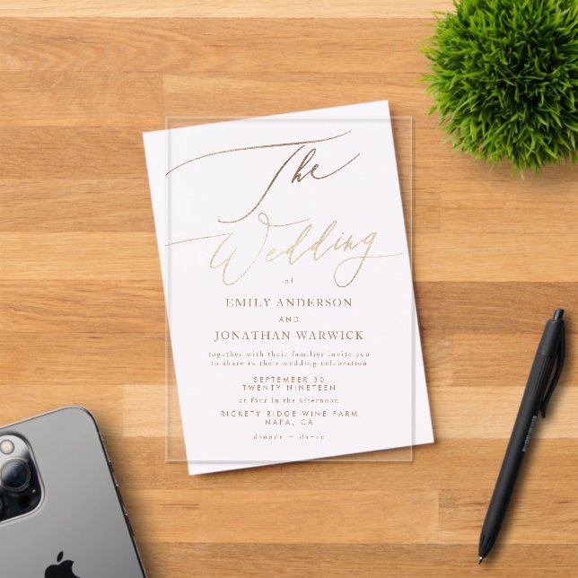 Simple Gold Modern Calligraphy Wedding Acrylic Invitations (Insitu (Invitation Card))