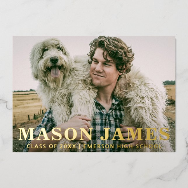 Simple Gold Modern Photo Graduation Announcement (Front)
