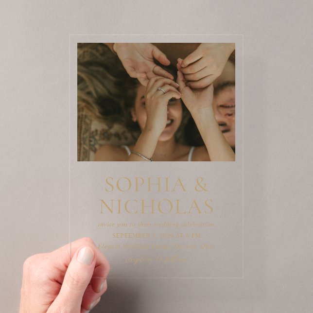 Simple Gold Modern Photo Wedding Acrylic Invitations (Insitu (Handheld))