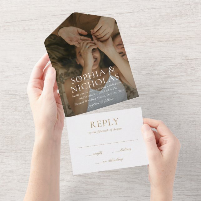 Simple Gold Modern Photo Wedding All In One Invitation (Tearaway)