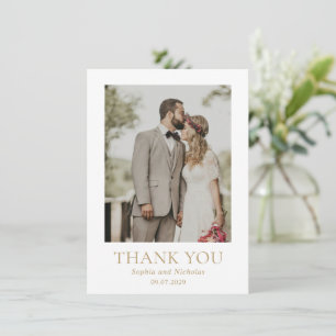 Simple Gold Modern Photo Wedding Thank You Card