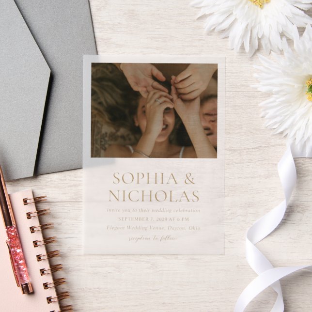 Simple Gold Modern Photo Wedding Vellum Invitations (Wedding)