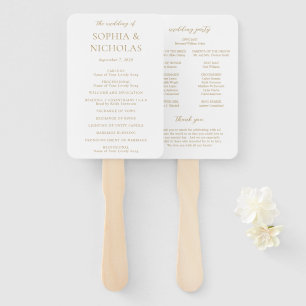 Simple Gold Modern Wedding Program Hand Fan