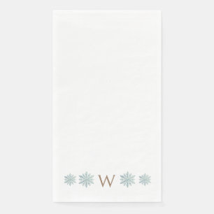 Simple Gold Monogram Icy Blu Watercolor Snowflake  Napkin