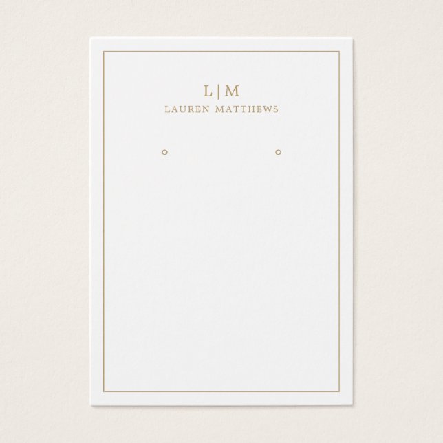 Simple Gold Monogram Modern Earring Display Card (Front)