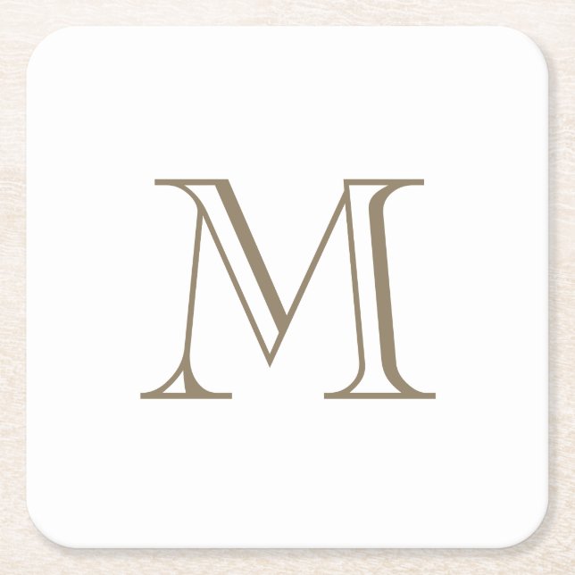Simple Gold Monogram  Square Paper Coaster (Front)