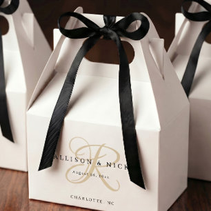 Simple Gold Monogram Wedding Guest Favour Boxes