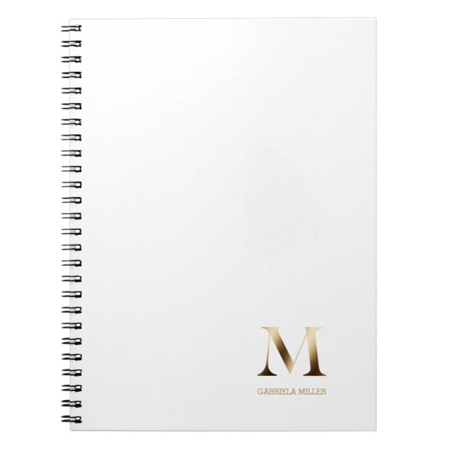 Simple Gold Monogram | White Notebook (Front)