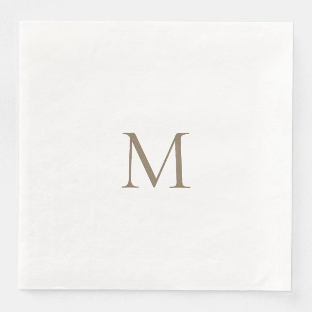 Simple Gold Monogram White Paper Napkin (Front)