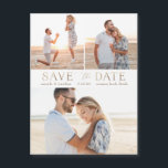 Simple Gold Multiple Photo Save the Date<br><div class="desc">Save the date save wedding announcements featuring a simple design that can be customized with three photos of the couple. Personalize with your information.</div>