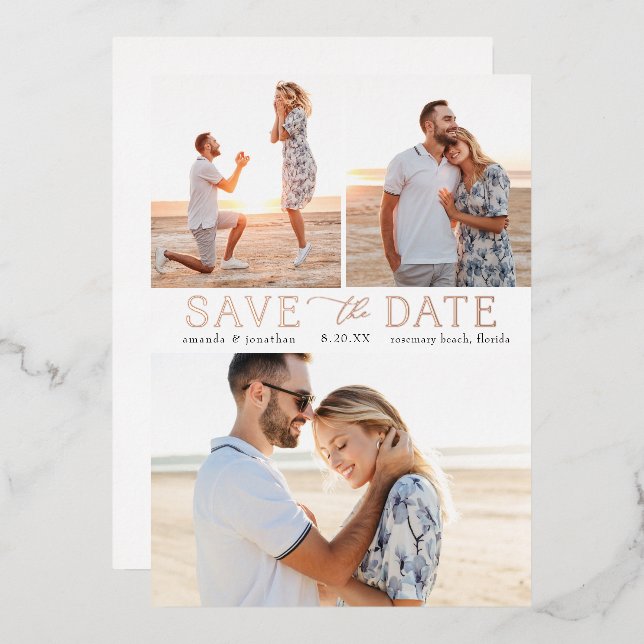 Simple Gold Multiple Photo Save the Date Real (Front/Back)