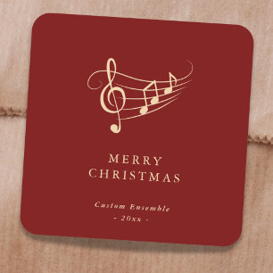Simple Gold Music Notes Christmas Green Square Sticker