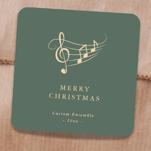 Simple Gold Music Notes Christmas Green Square Sticker