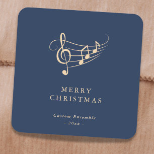 Simple Gold Music Notes Christmas Green Square Sticker