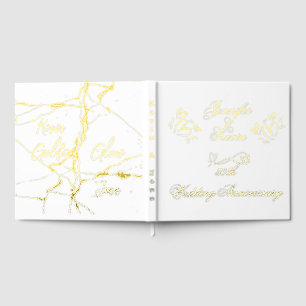 Simple Gold on White 50th Wedding Anniversary   Guest Book