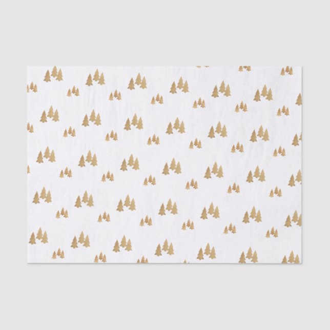 Simple Gold Pine Tree Pattern Christmas Tissue Paper (Front)